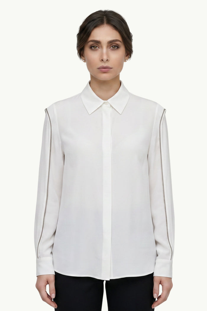  Peserico Camicia Crepe De Chine Misto Seta Stretch Bianco - 1