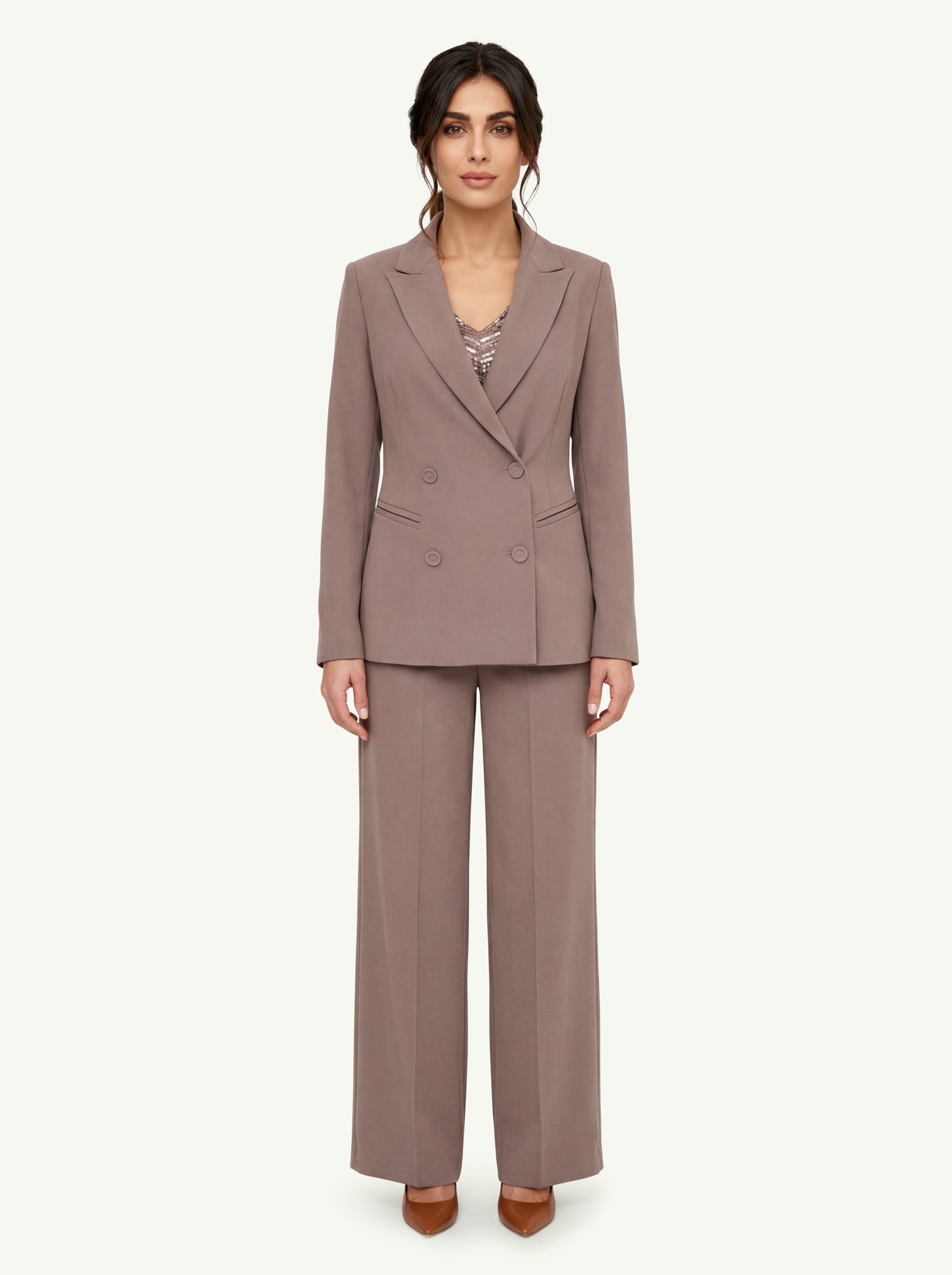  D.exterior Giacca Doppiopetto Enver Satin Marrone - 1