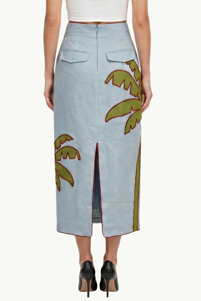 Blue Embrodered Palm Tree Maxi Skirt  Donna Farm Rio-2