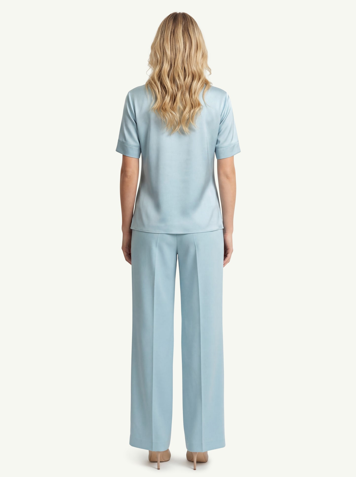  D.exterior Women's Enver Satin Palazzo Trousers Azzurro - 2