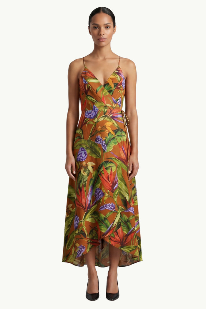 Florart Brown Midi Wrap Dress Donna Farm Rio