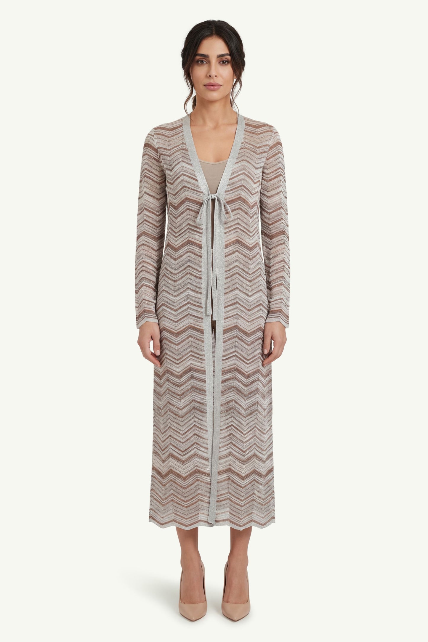  D.exterior Cardigan Chevron Lungo Beige - 1