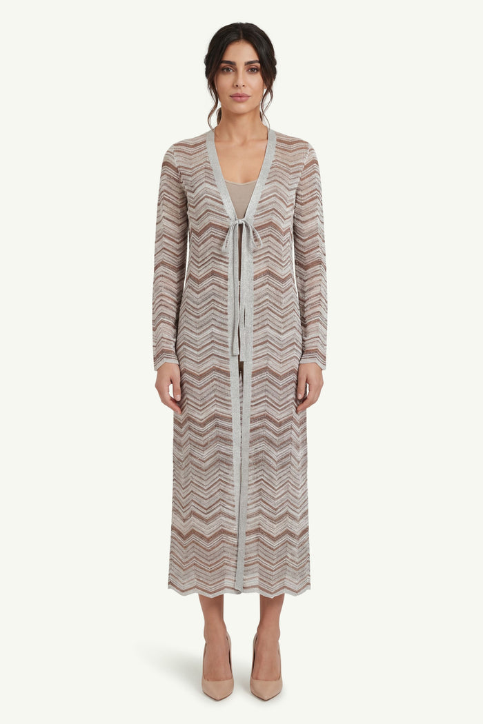 Cardigan Chevron Lungo  Donna D.Exterior
