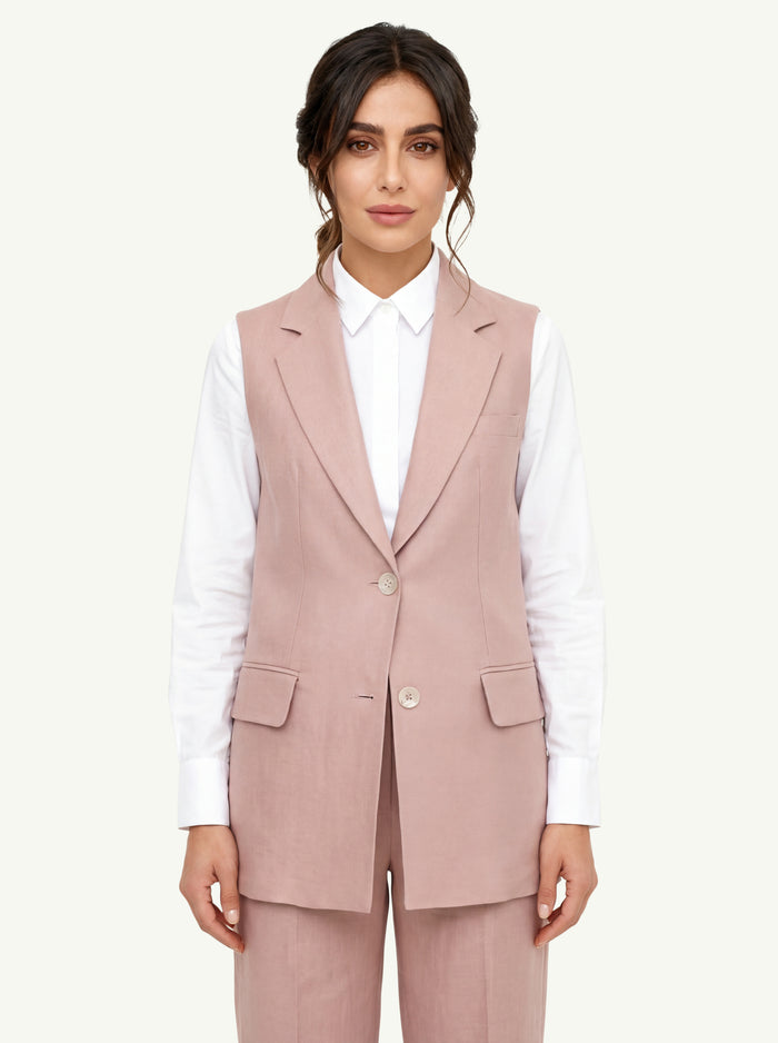  Peserico Gilet Gabardina Puro Lino Rosa - 1