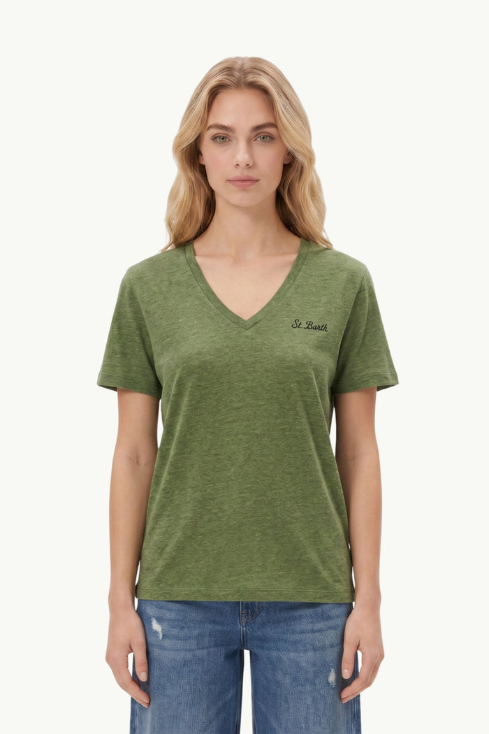 V-Neck Linen T Shirt  Donna Mc2 Saint Barth