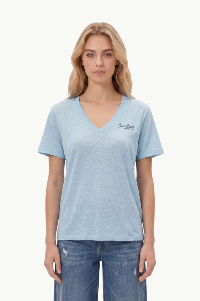 V-Neck Linen T Shirt  Donna Mc2 Saint Barth