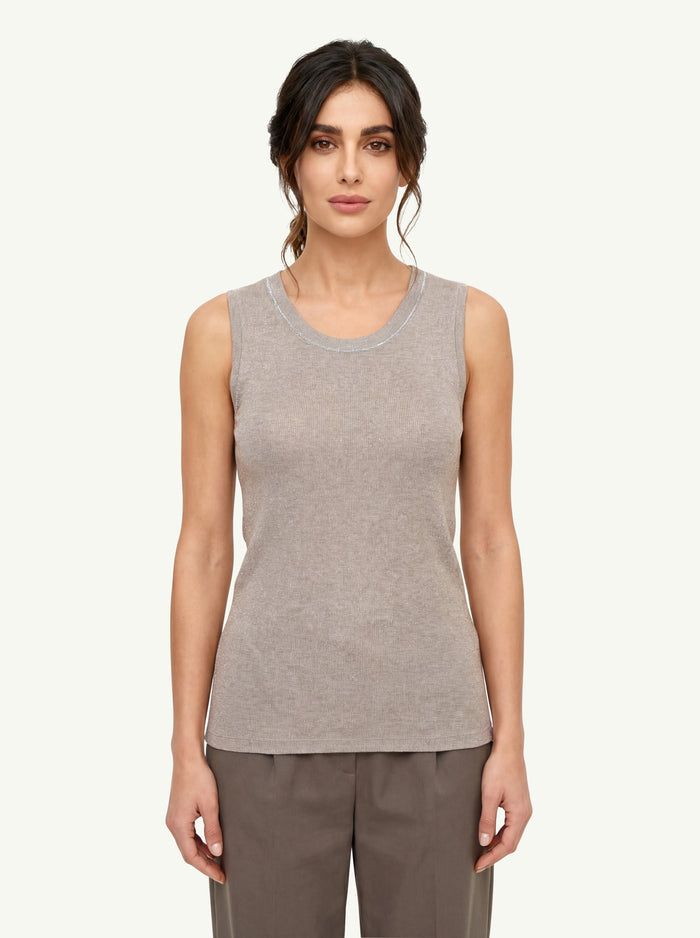  Peserico Top Cotone Lurex Beige - 3