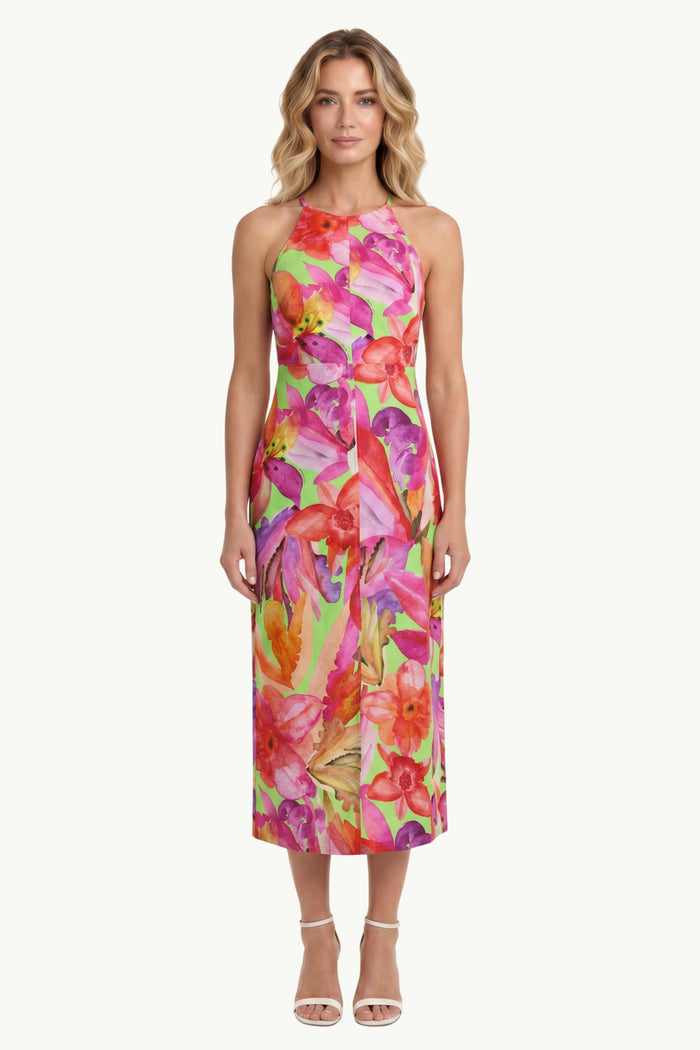 Artsy Flora Green Sleevess Midi Dress Donna Farm Rio
