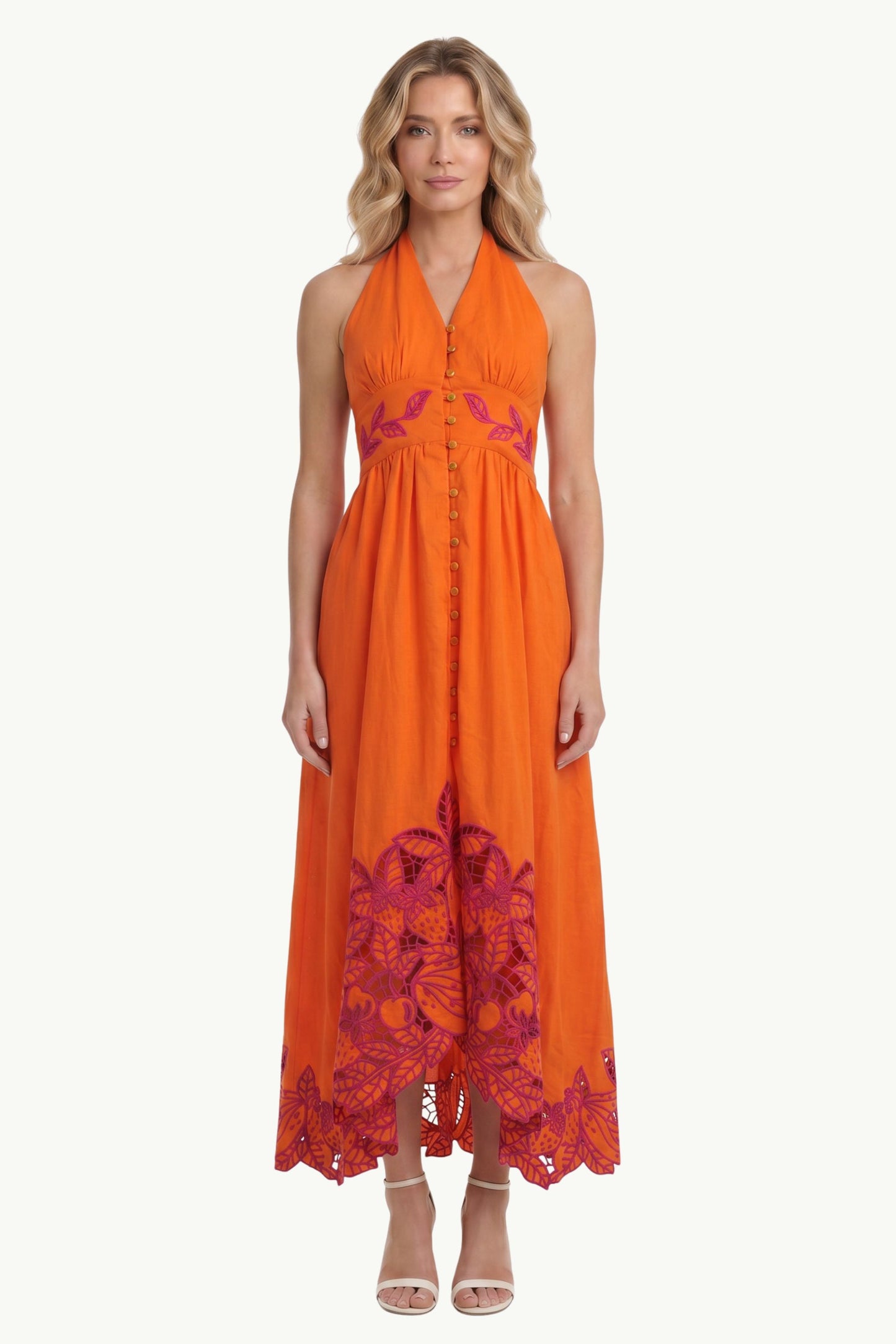  Farm Rio Artsy Flora Off White Maxi Dress Women's Arancione - 1