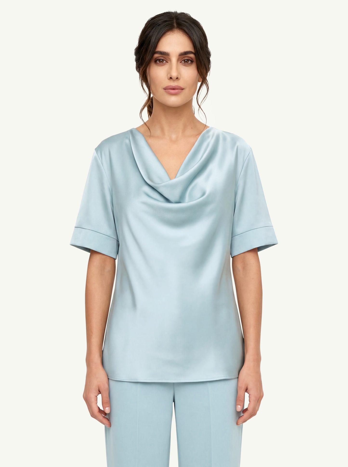  D.exterior Women's Fluid Satin Hooded T-shirt Azzurro - 1
