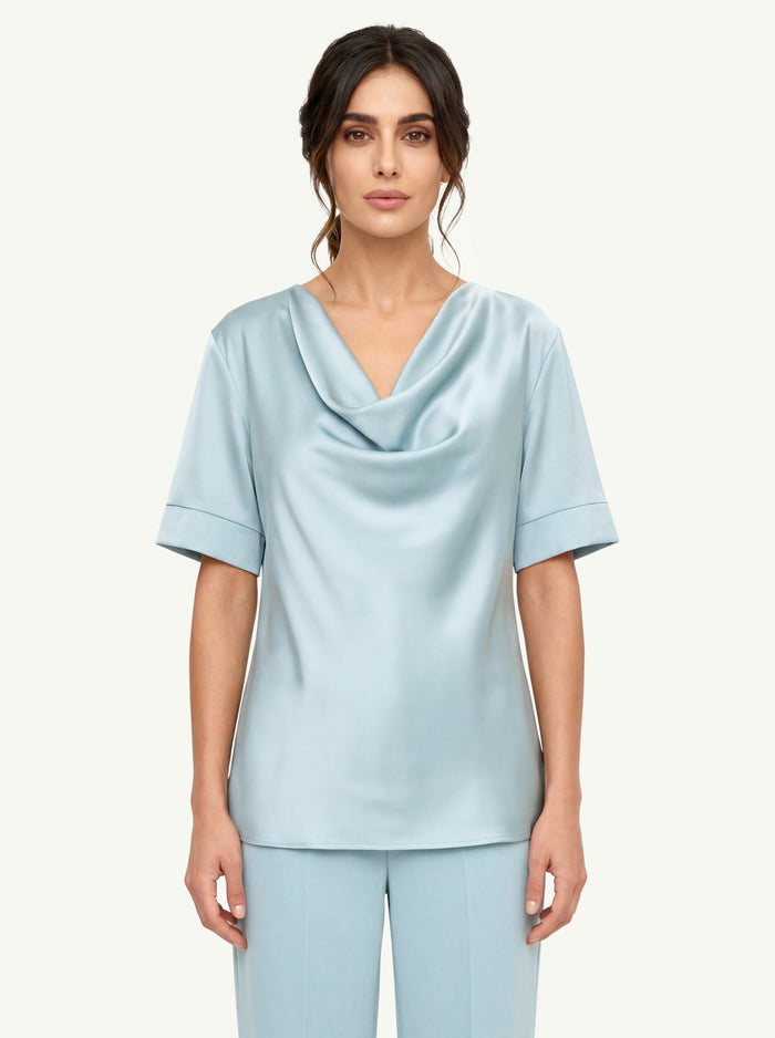 D.Exterior Women's Fluid Satin Hooded T-Shirt