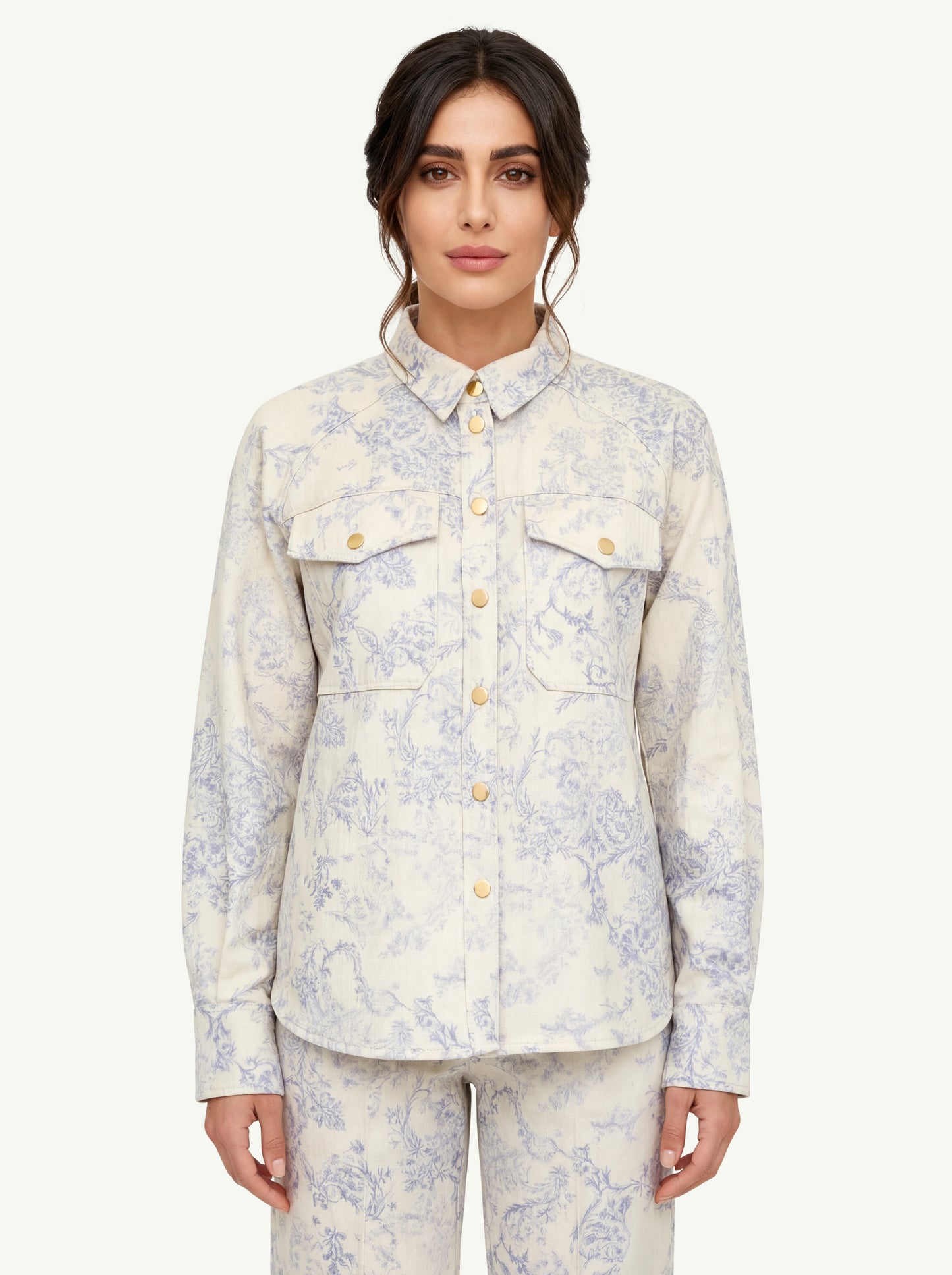  Forte_forte Women's Forget-me-not Print Denim Overshirt Bianco - 1