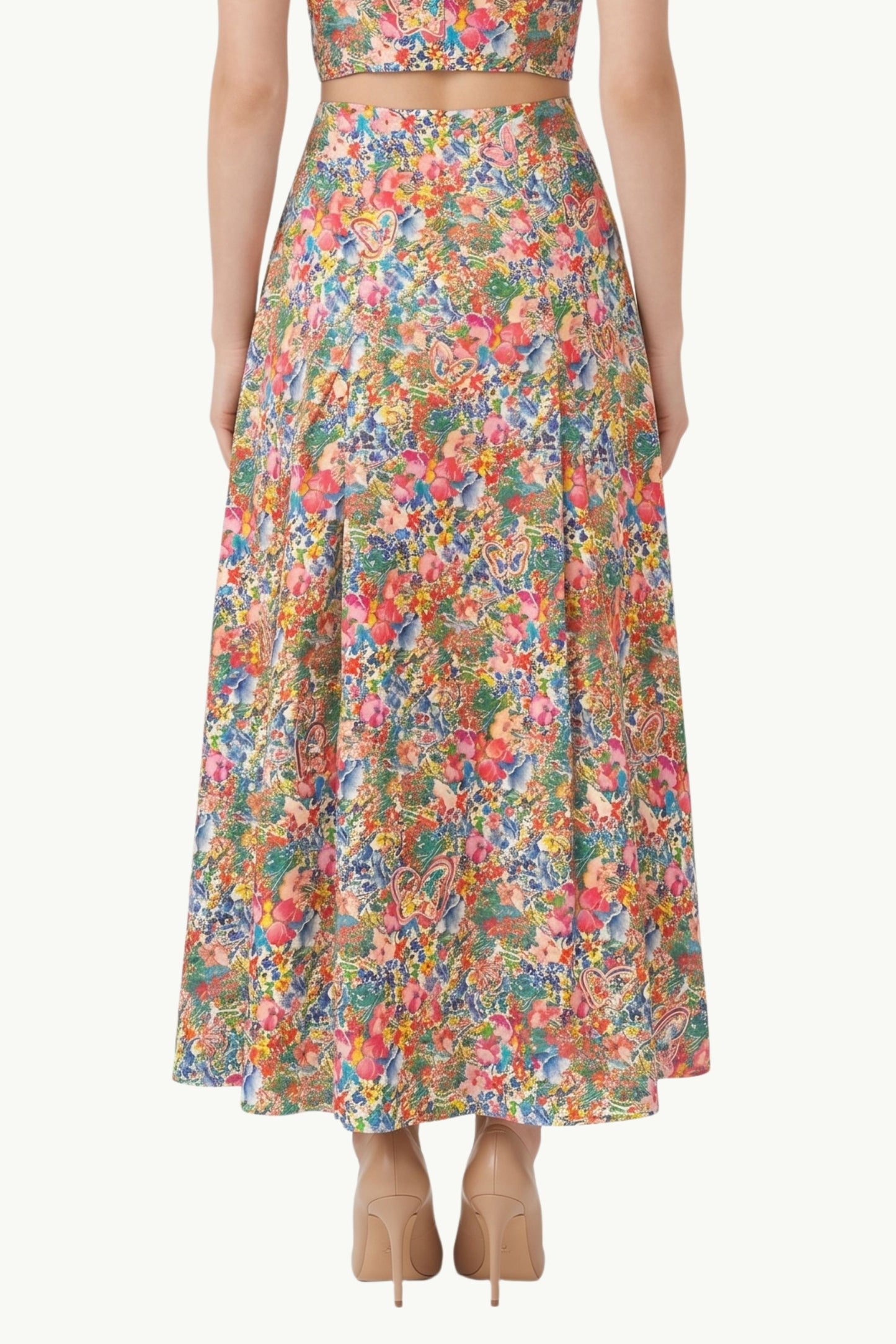  Farm Rio Paesant Floral Off White Butterflis Maxi Skirt Rosa - 2