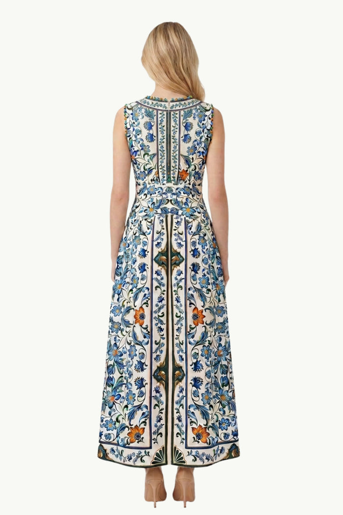 Flora Tile Off-White Midi Dress Donna Farm Rio-2