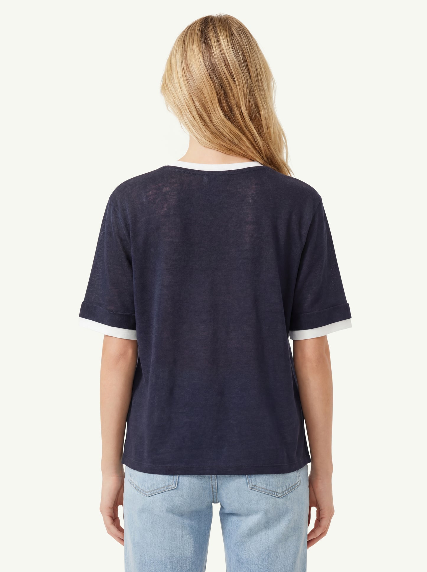  Purotatto Short Sleeves Blouse With Rib Knit Blu - 2