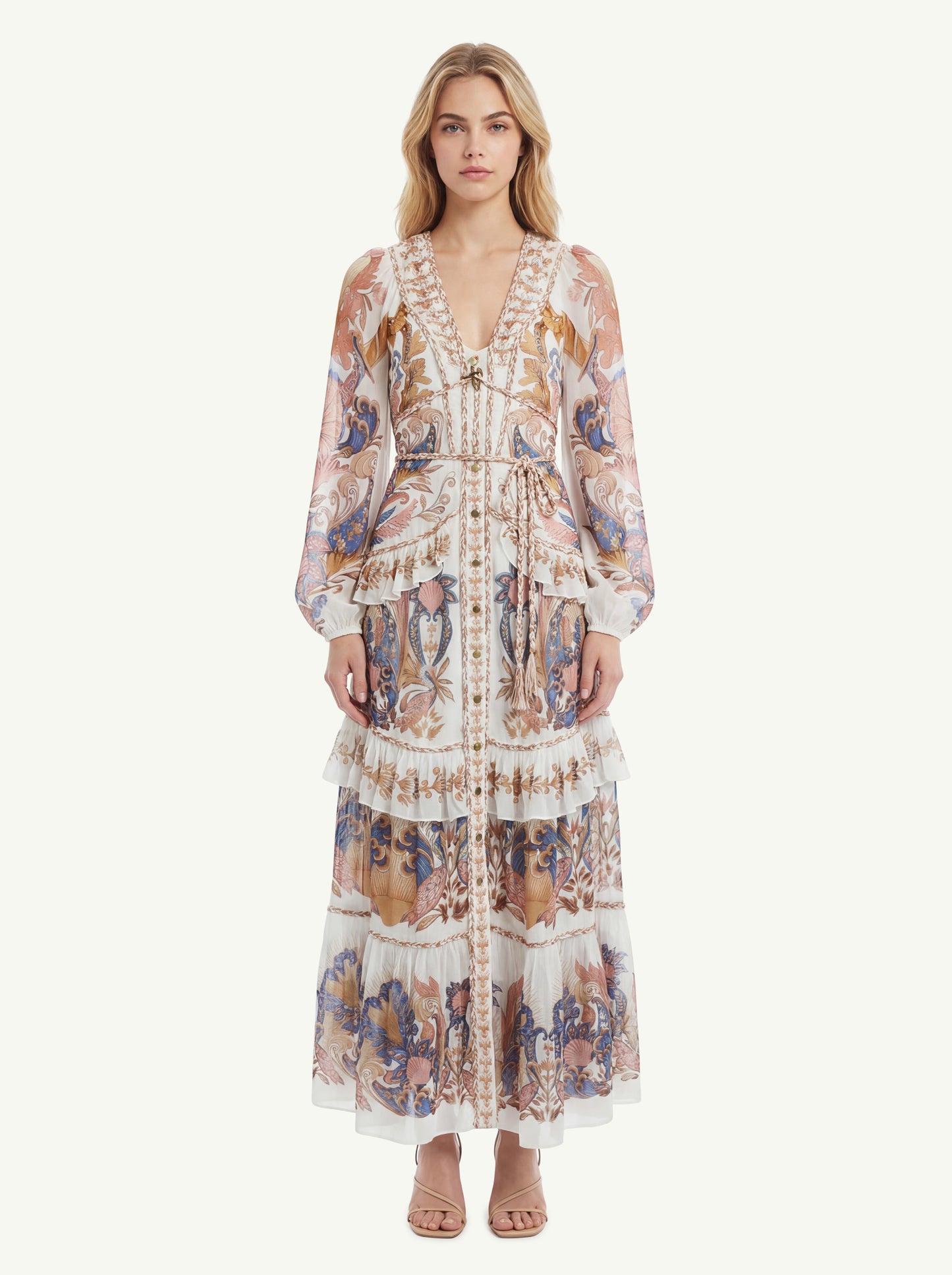  Farm Rio Sea Garden Off Braid Long Dress Multicolore - 1