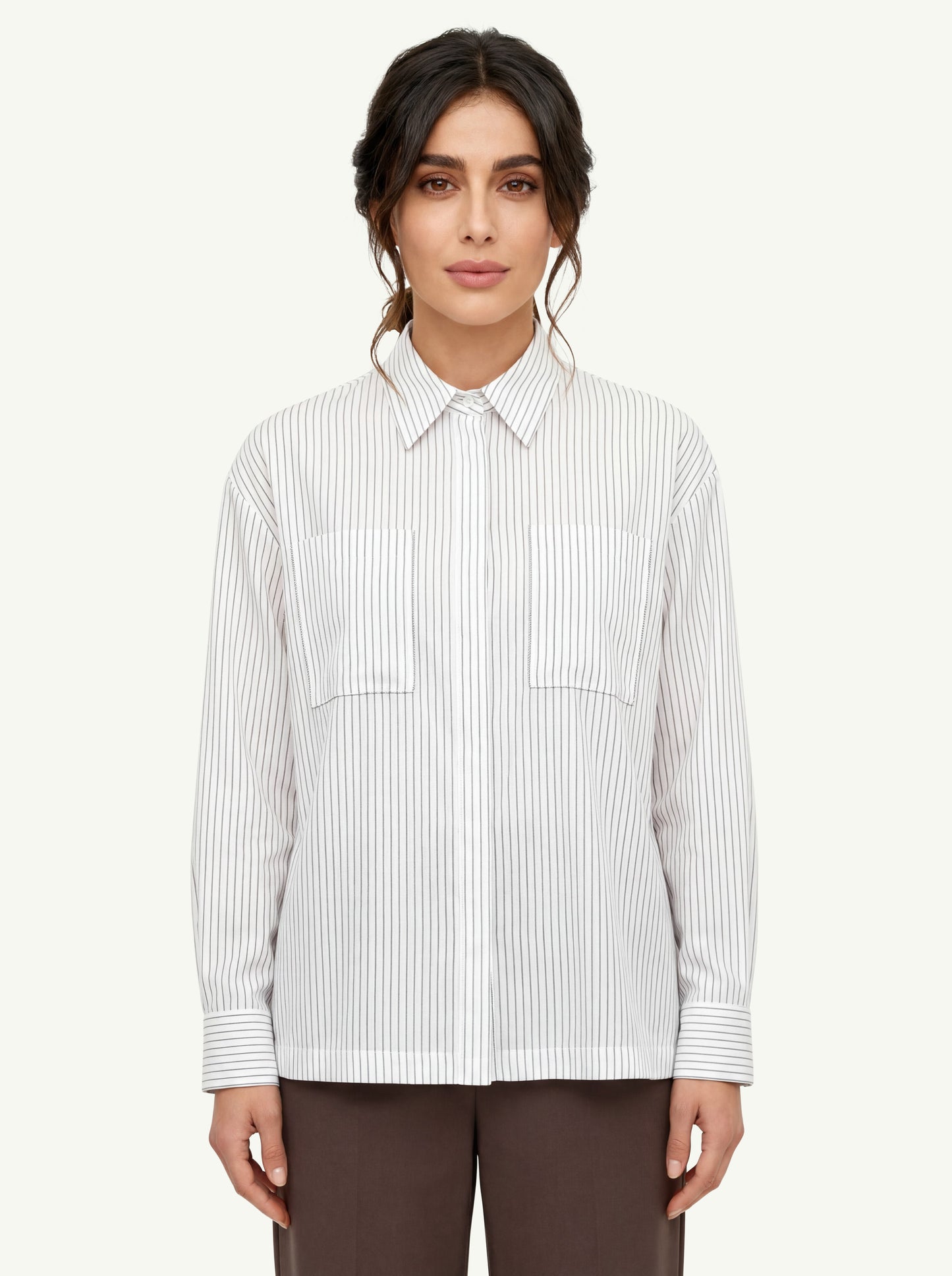  Peserico Camicia Organza In Cotone E Seta A Righe - 1