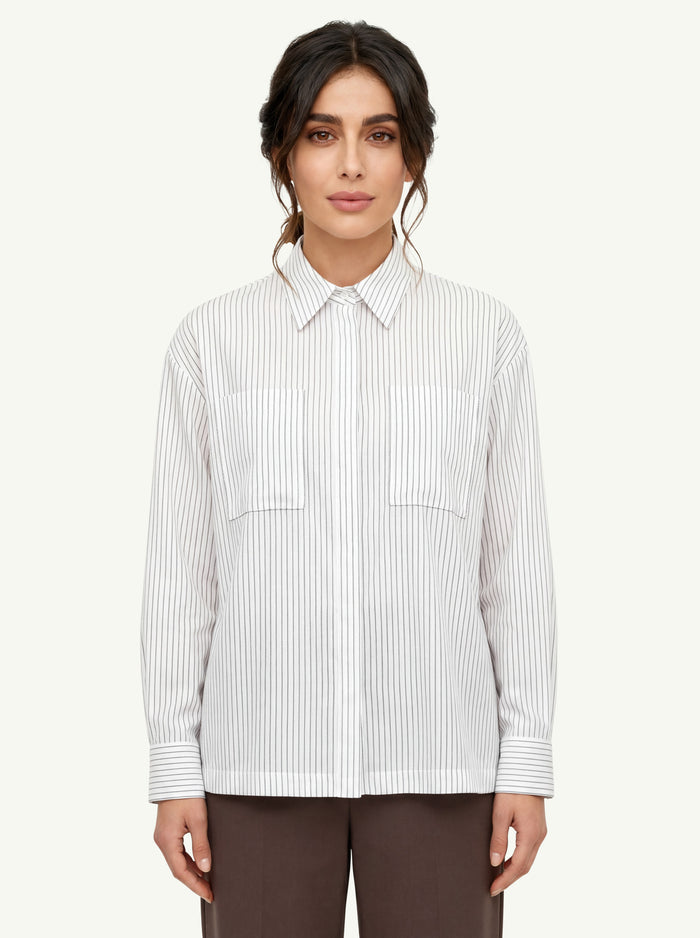 Camicia Organza In Cotone E Seta A Righe Donna Peserico