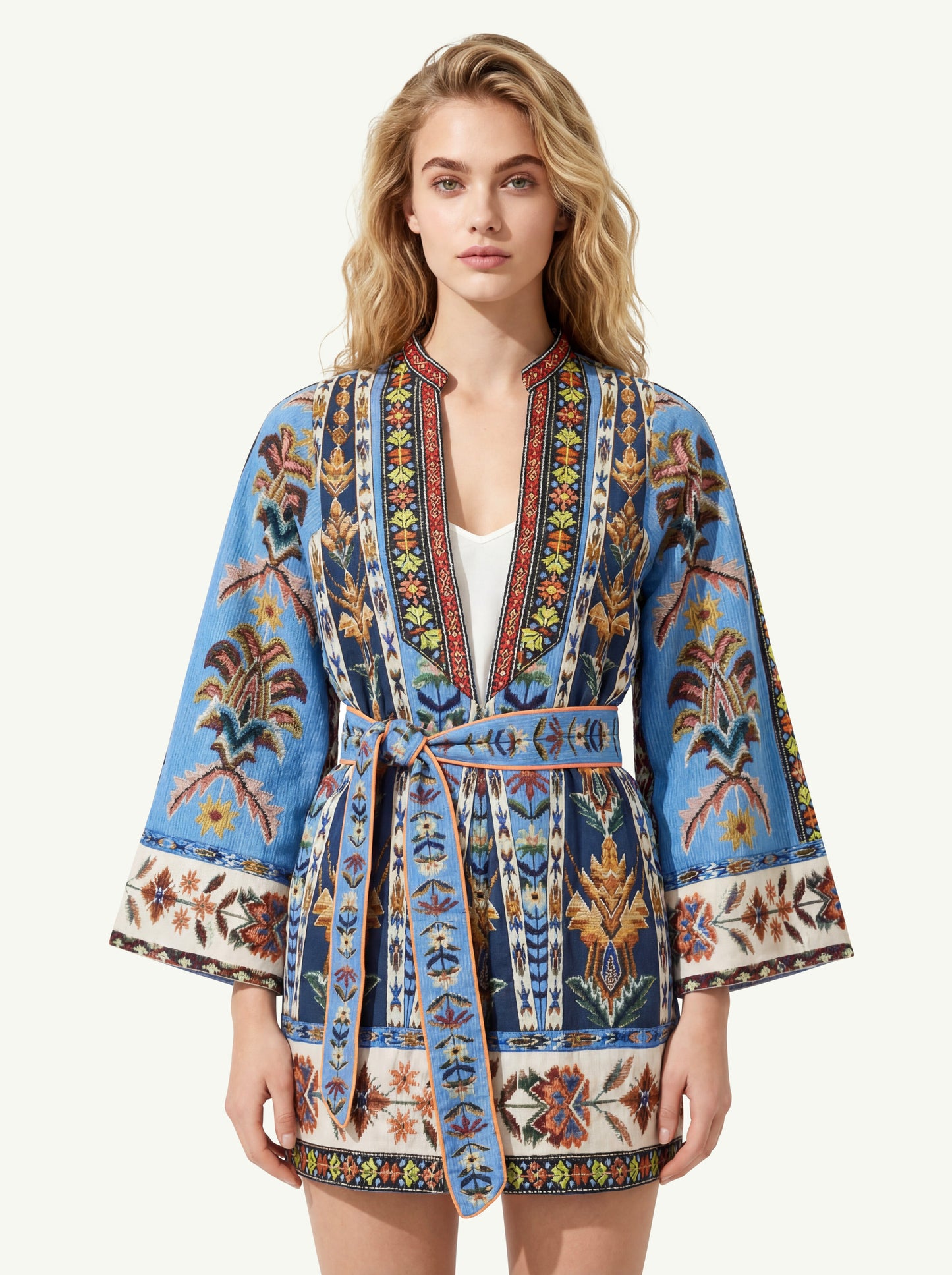  Farm Rio Embroidered Tapestry Mini Dress Azzurro - 1