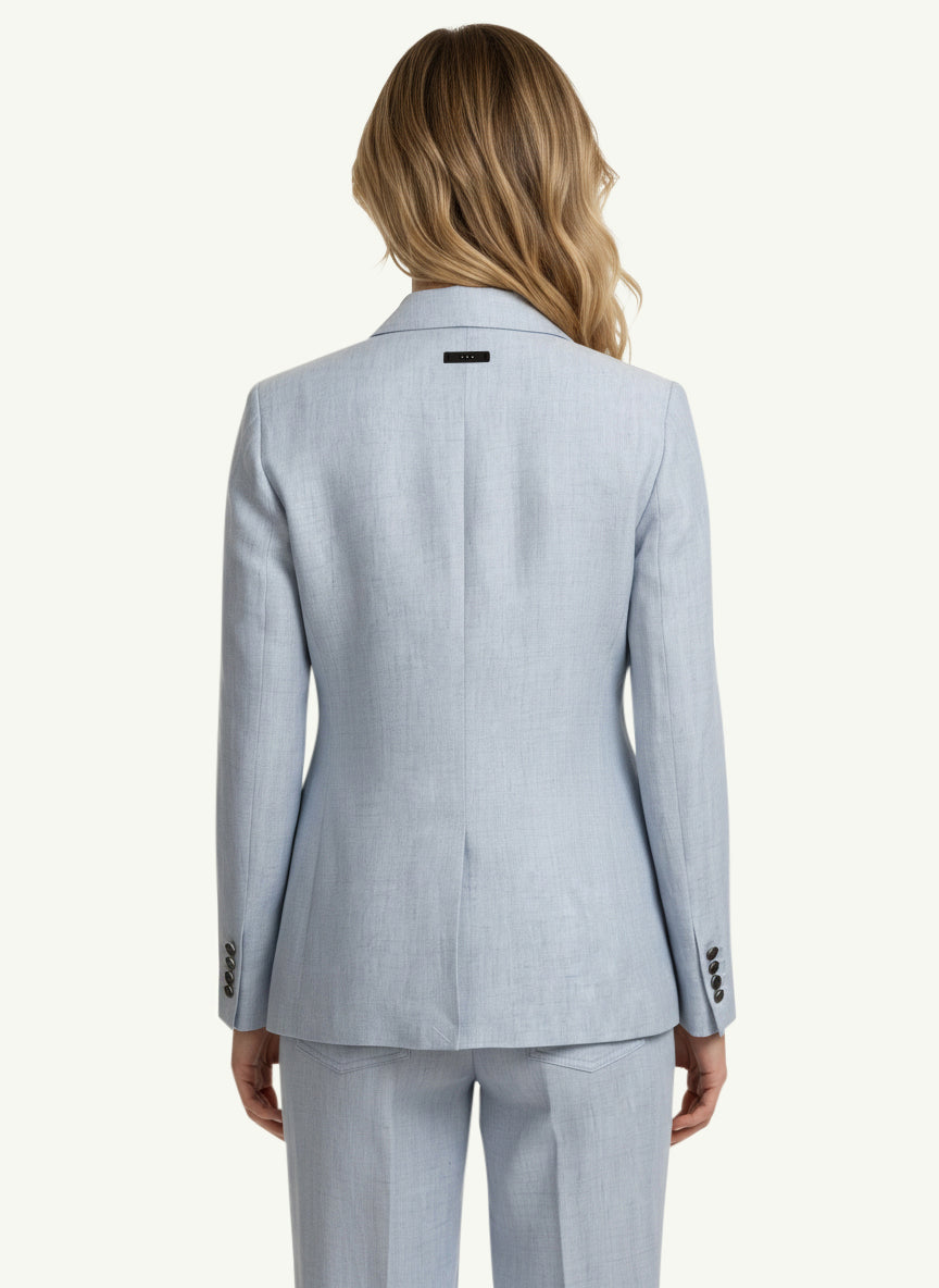  Peserico Women's Linen Melange Basketweave Blazer Blu - 2