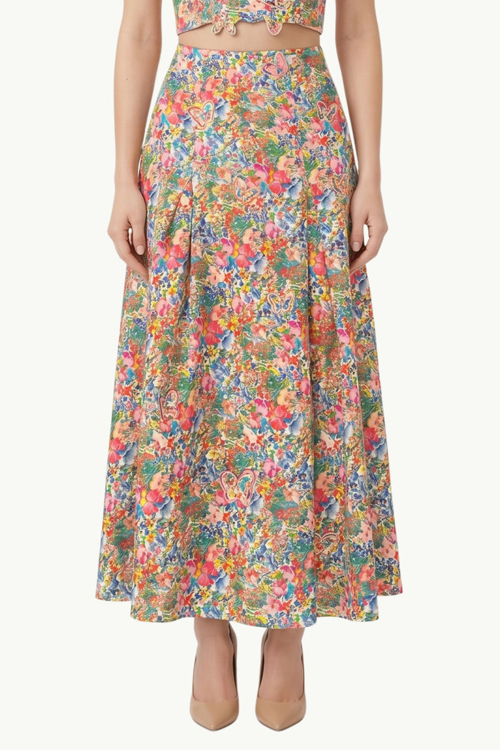Paesant Floral Off White Butterflis Maxi Skirt  Donna Farm Rio