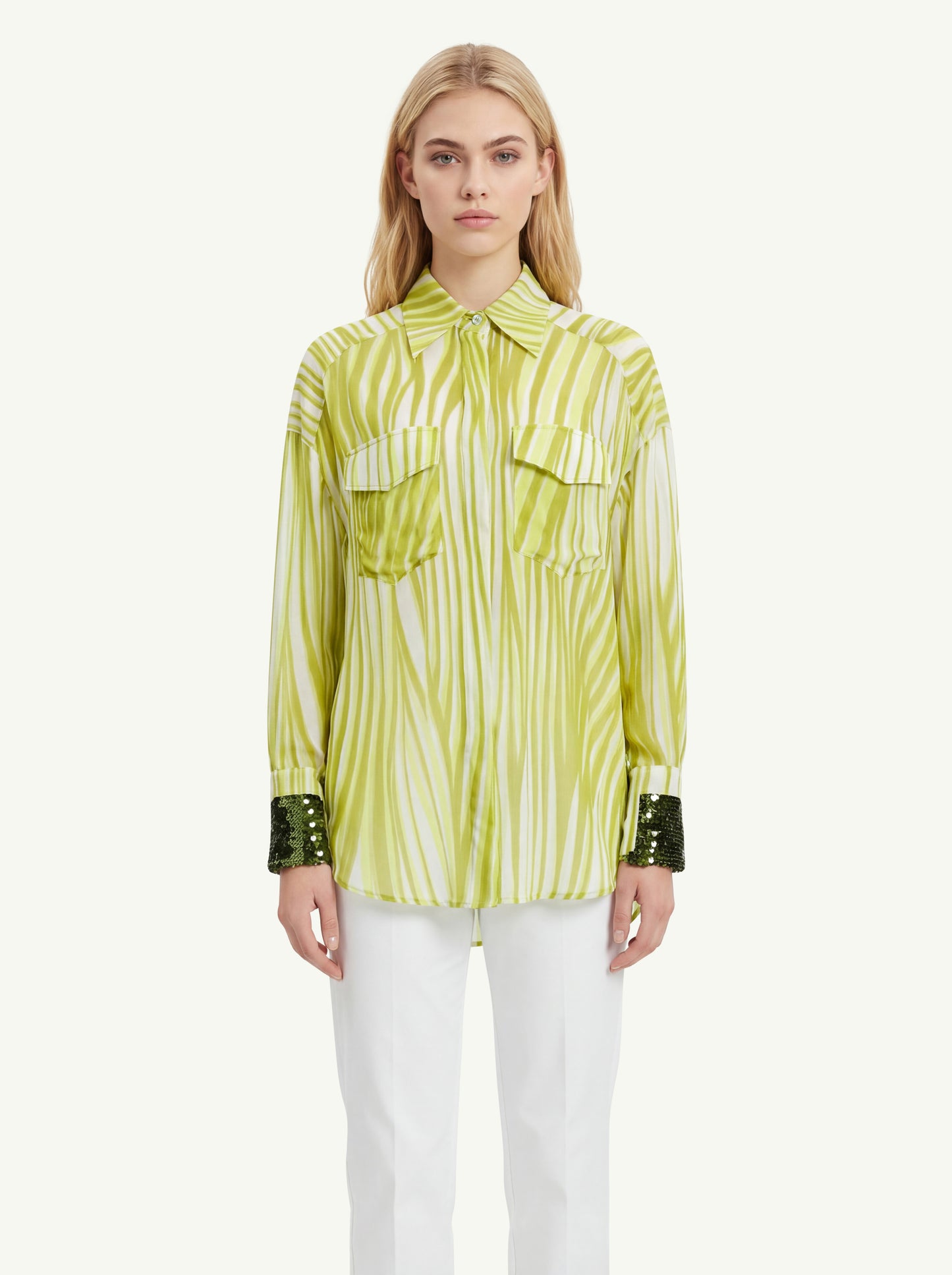  Dahlo Women's Zebra Print Sequin Oversized Shirt Verde - 3
