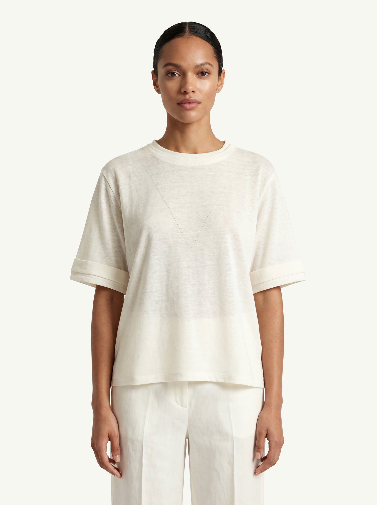  Purotatto Short Sleeves Blouse With Rib Knit Bianco - 1
