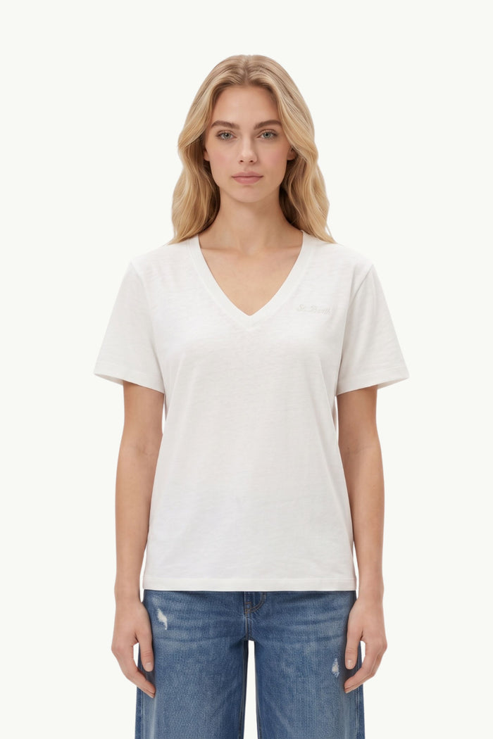 V-Neck Linen T Shirt  Donna Mc2 Saint Barth
