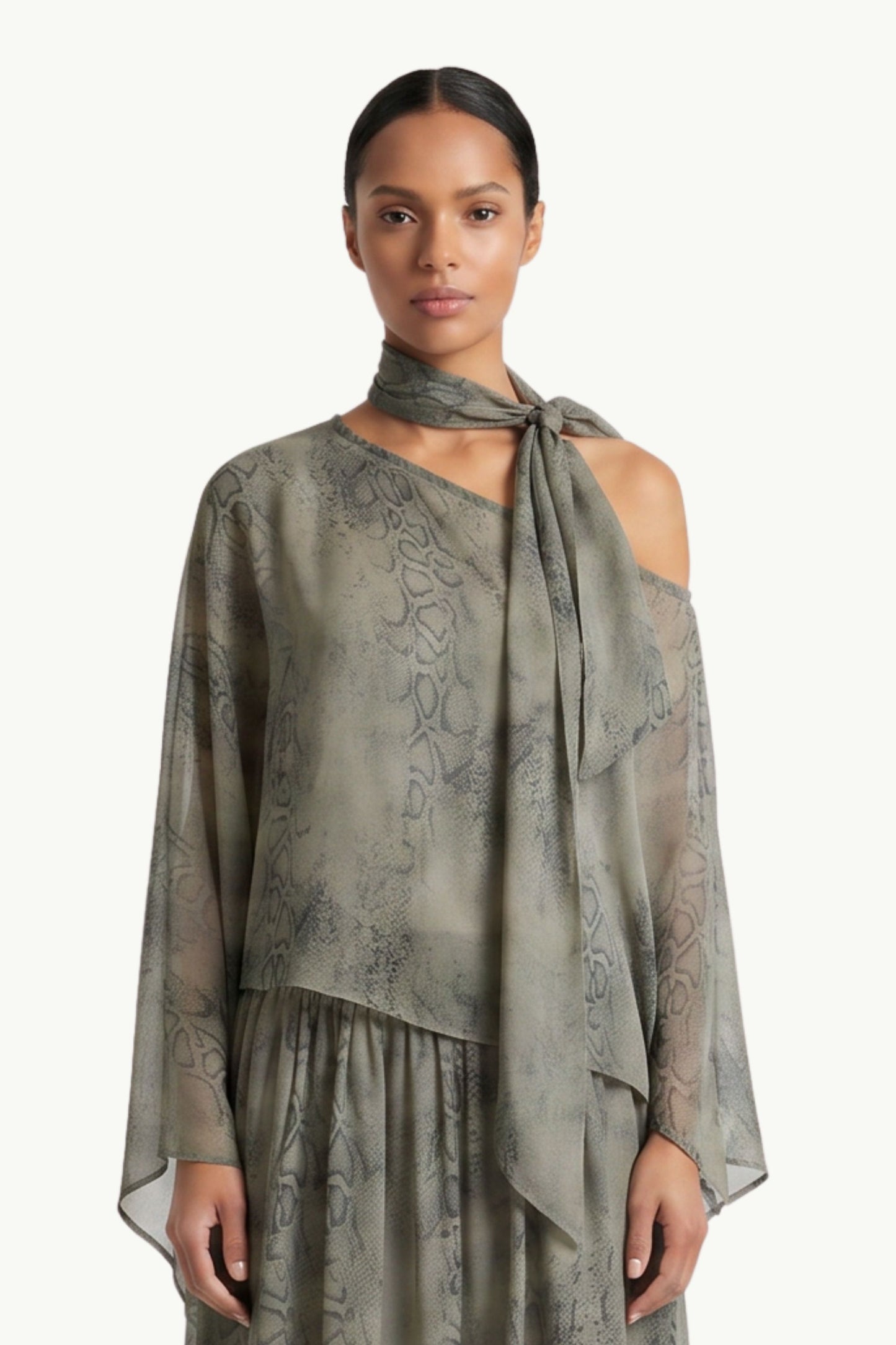  Federica Tosi Blusa Monospalla Pitonata Verde - 1