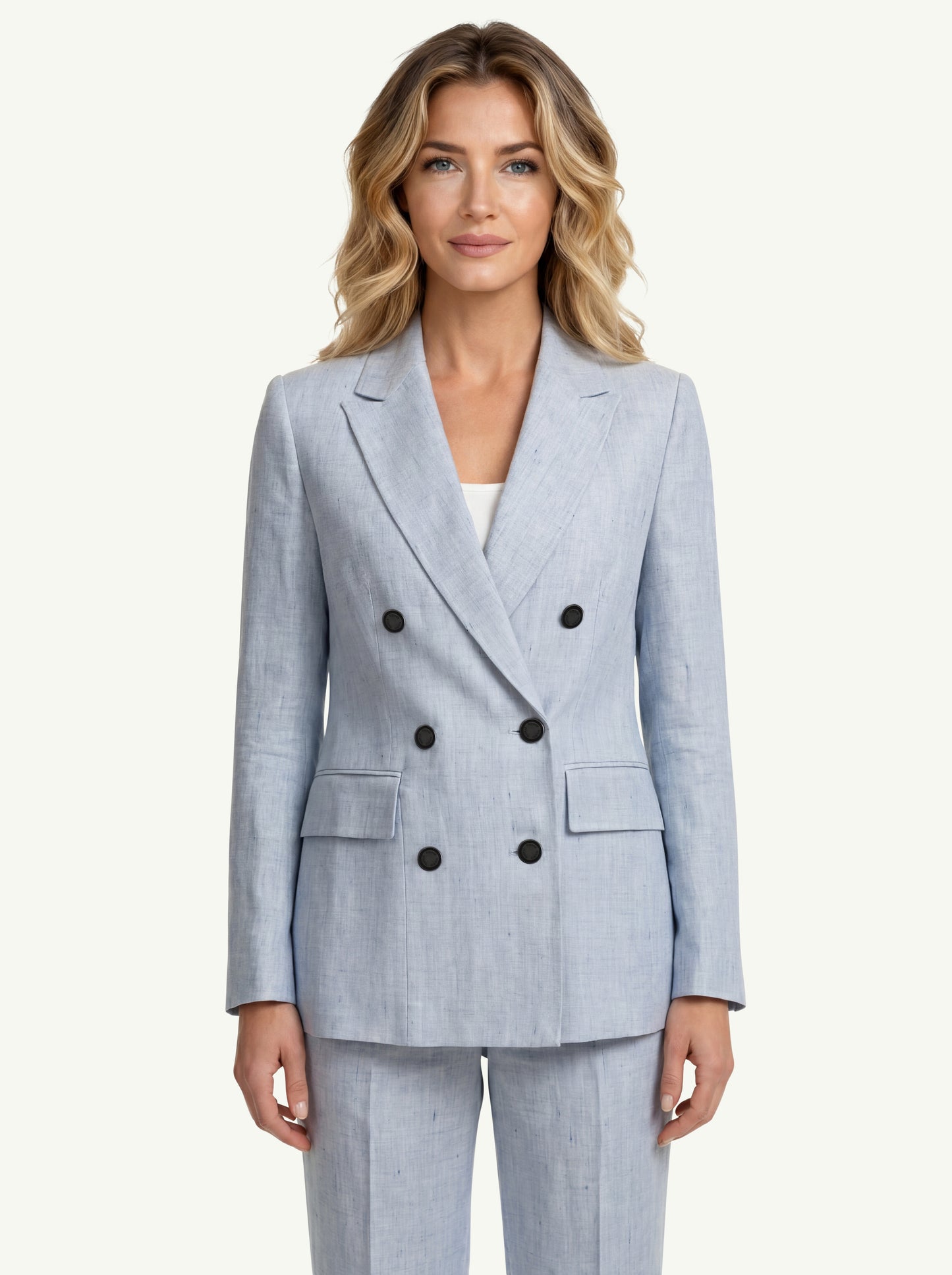  Peserico Women's Linen Melange Basketweave Blazer Blu - 1