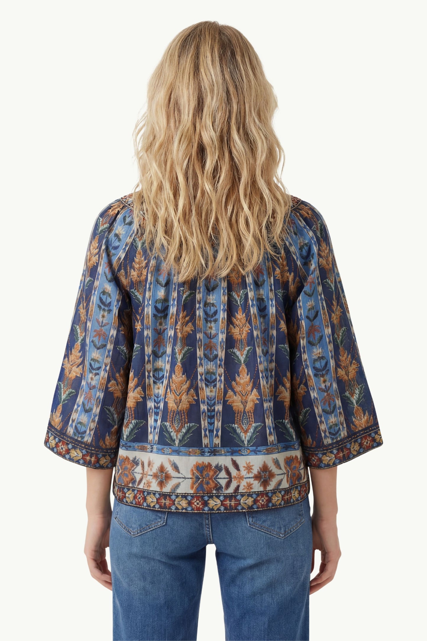  Farm Rio Embroidered Tapestry Short Sleeve Blouse Women Blu - 4
