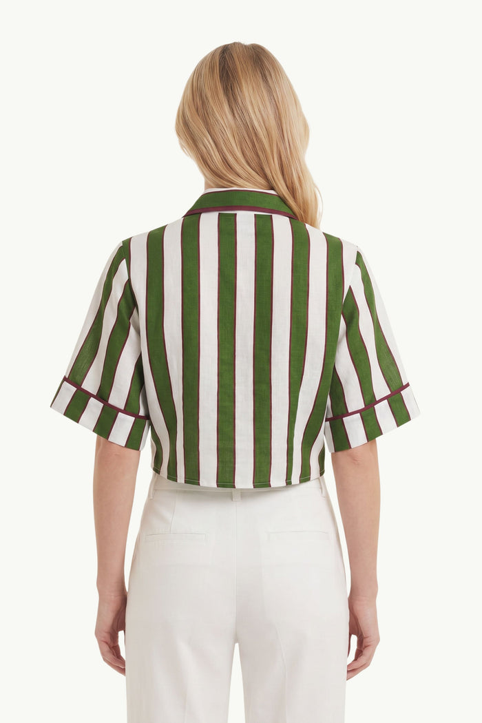 Spring Stripes Green Short Sleeve Crop Top Donna Farm Rio-2