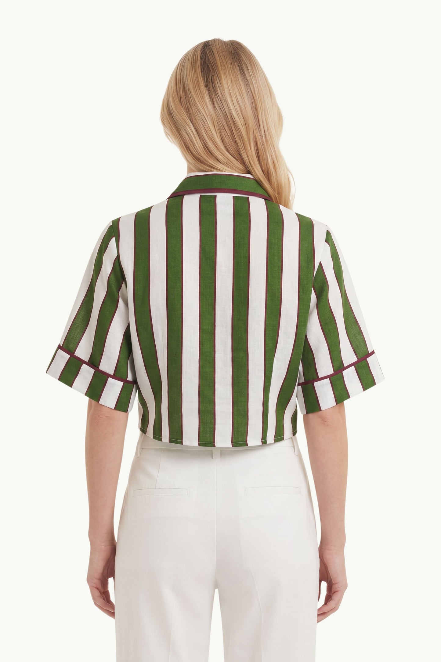  Farm Rio Spring Stripes Green Short Sleeve Crop Top Verde - 2