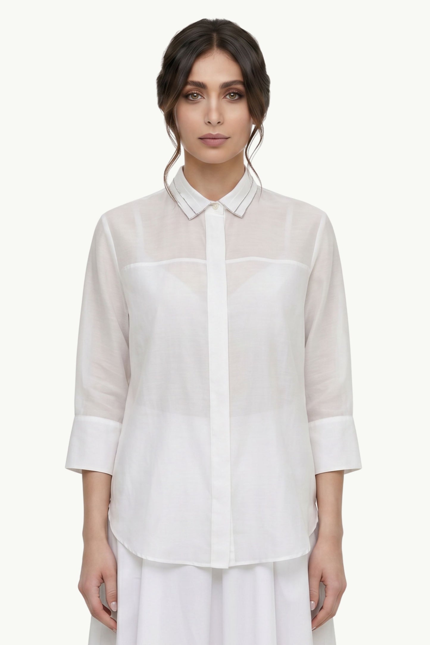  Peserico Camicia Organza Di Seta E Cotone Bianco - 1