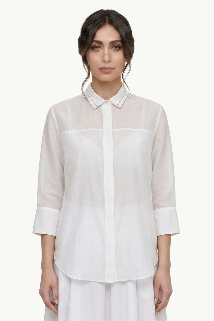  Peserico Camicia Organza Di Seta E Cotone Bianco - 1