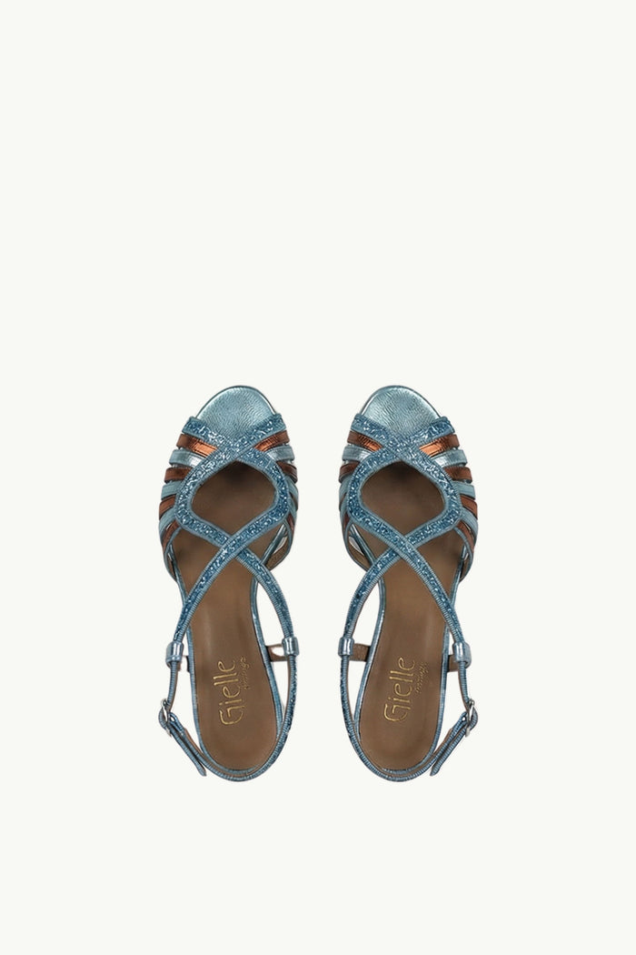  Gielle Viareggio Scarpa Con Tacco Cristallo Laminato Blu - 6