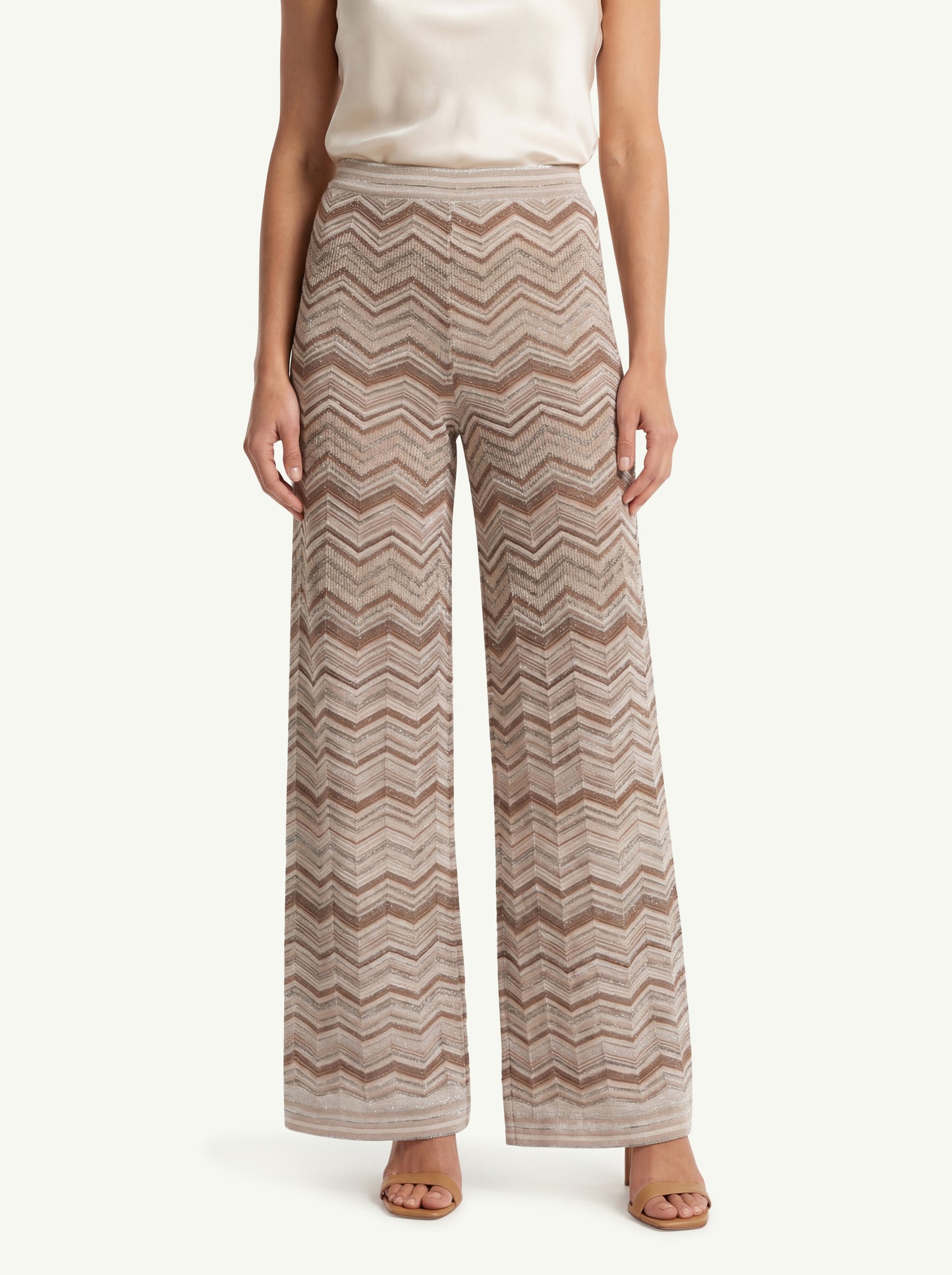  D.exterior Chevron Pantalone Larghissimo Beige - 3