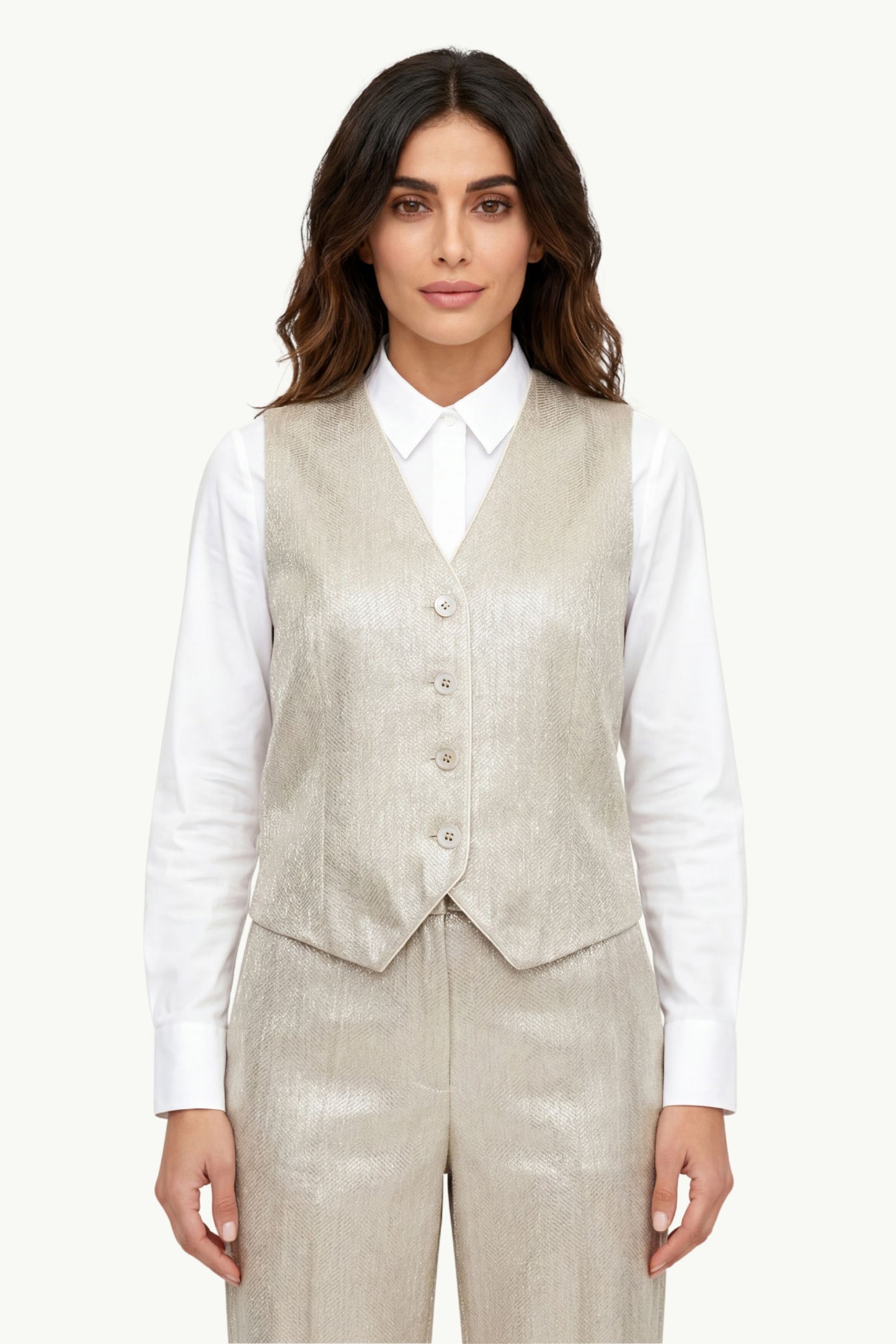  Peserico Women's Resca Linen Vest Beige - 1