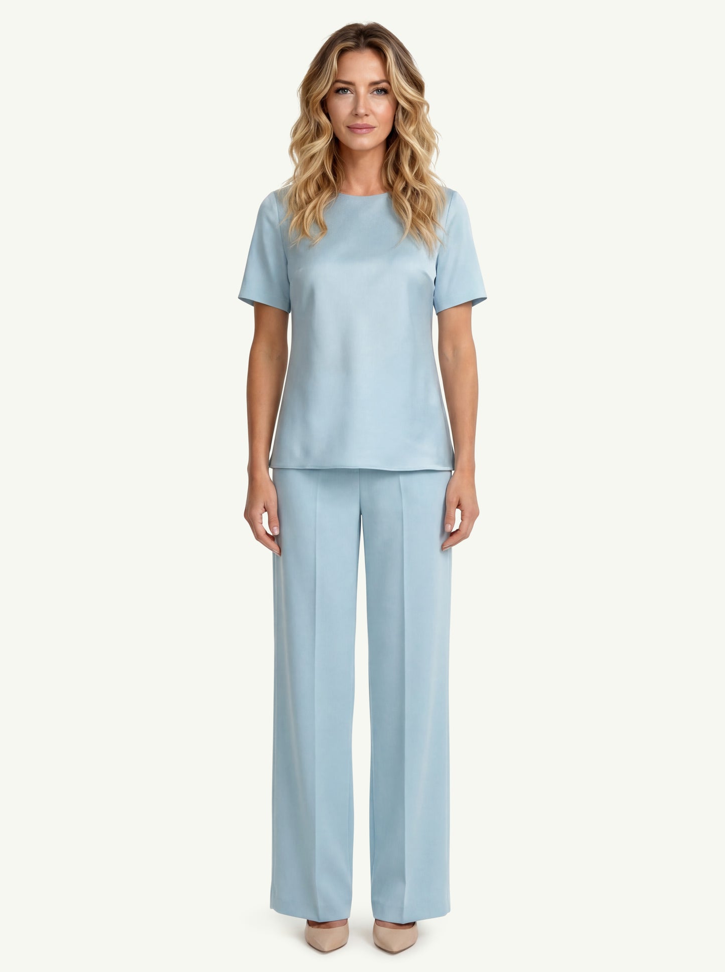  D.exterior Pantalone Enver Satin Palazzo Azzurro - 1