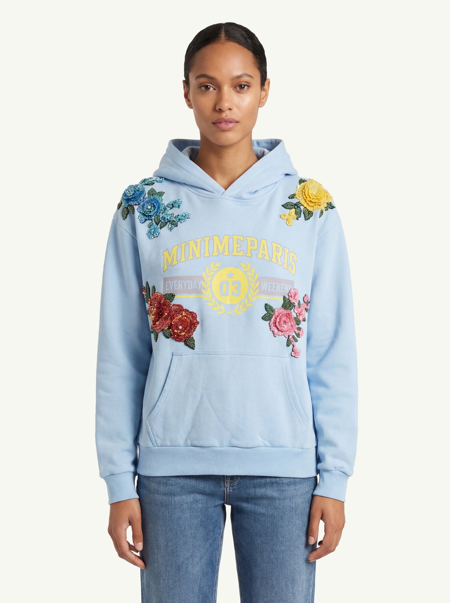  Minimeparis Hoodie With Flower Details Blu - 1