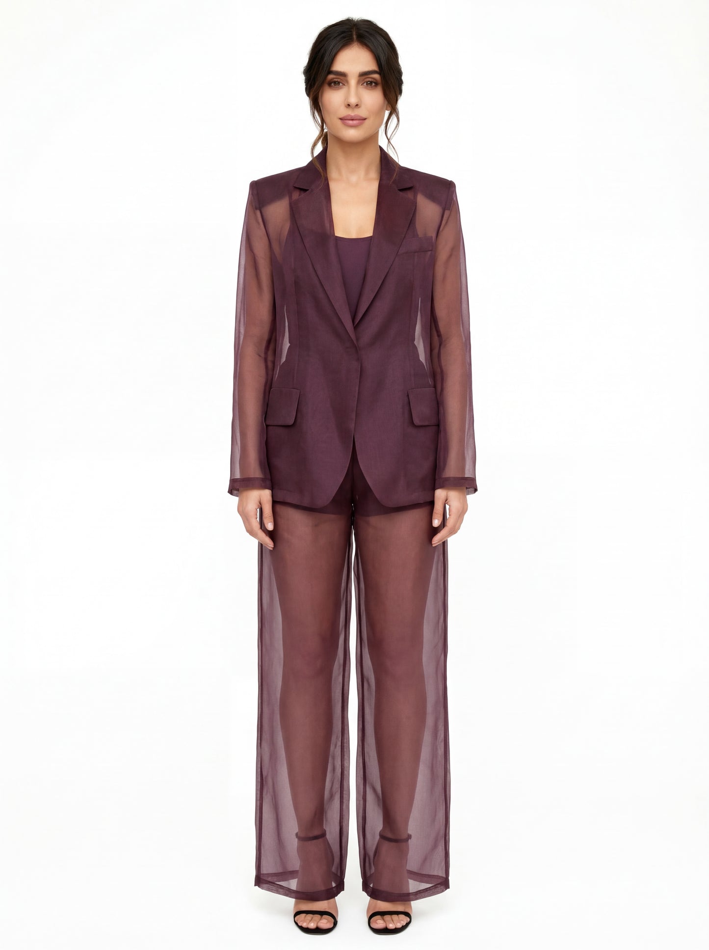  Federica Tosi Women's Silk Organza Jacket Bordeaux - 3