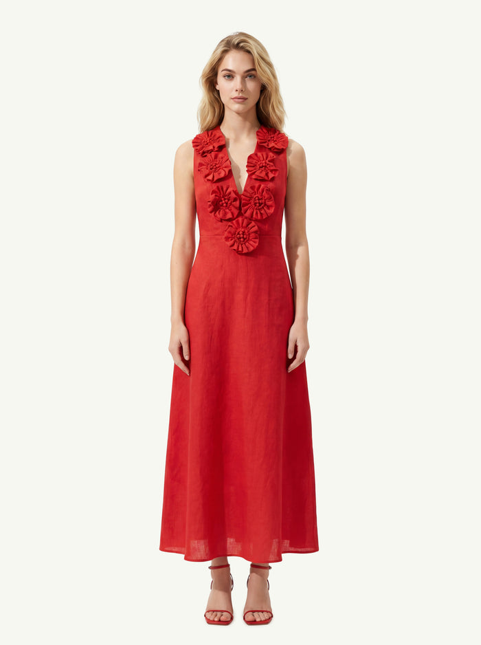 Red Sleeveless Midi Dress  Donna Farm Rio