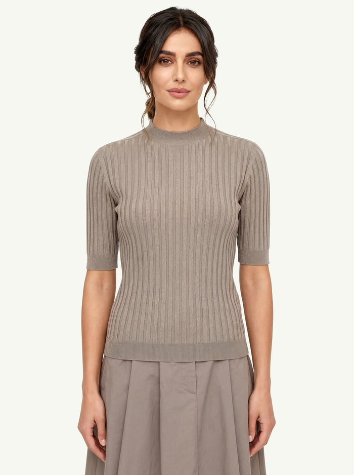 Peserico Maglia Tricot Misto Modal E Lurex Beige - 1