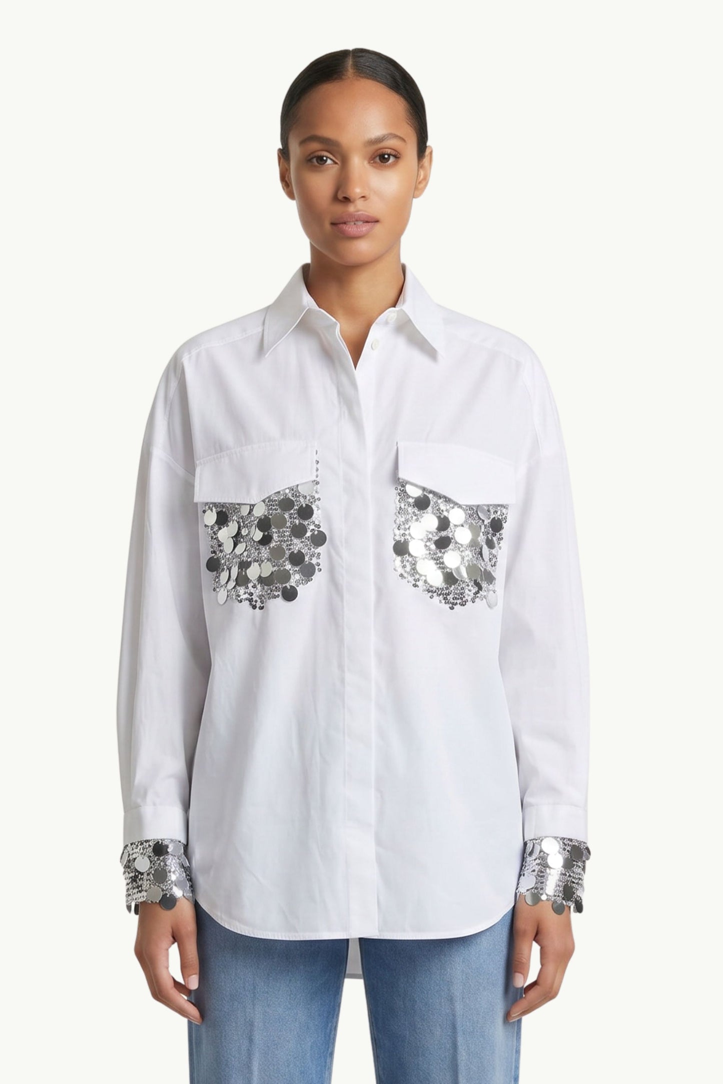  Dahlo Camicia Over Paillettes Bianco - 3