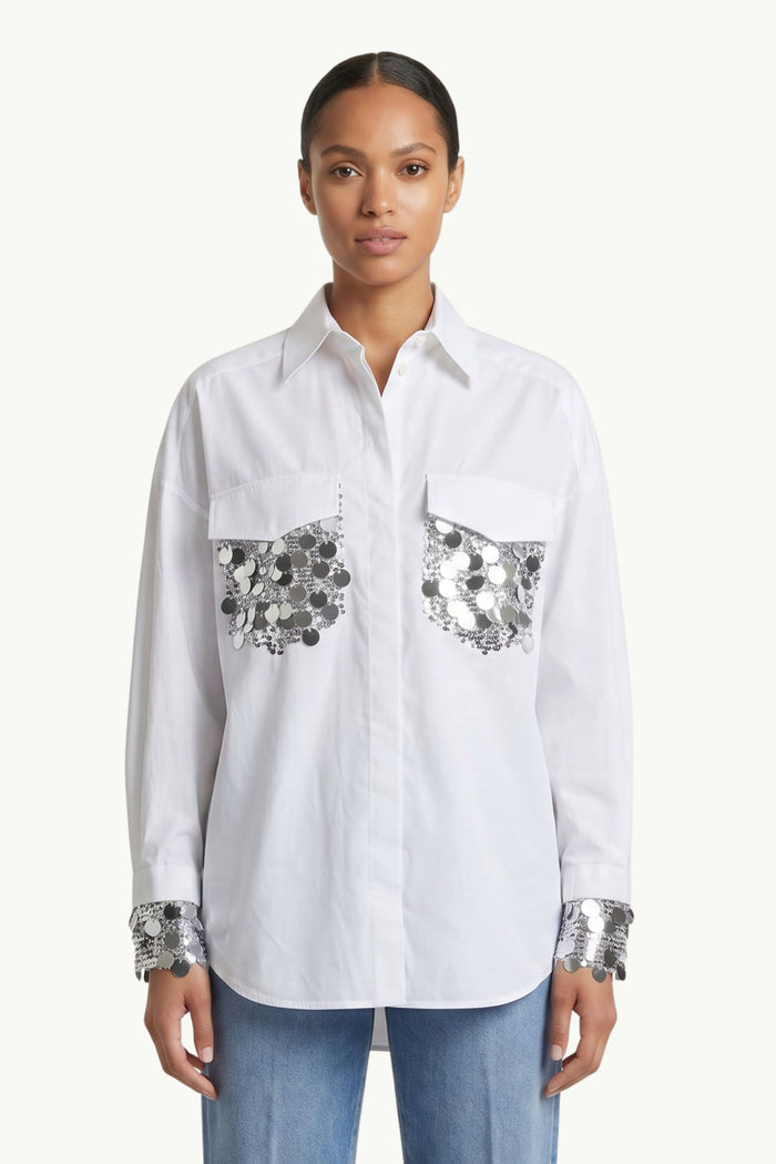  Dahlo Camicia Over Paillettes Bianco - 3